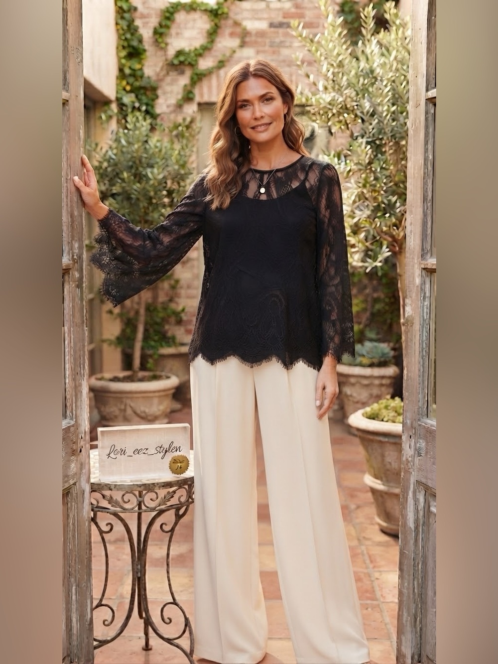 Black Lace Long-Sleeve Women's Top - Elegant Sheer Overlay - Picture 2 of 13